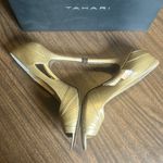 Tahari  Size 8.5 Sly Gold Stilleto Peep Open Toe Heels Photo 2