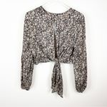 NWT Boden Floral Long Sleeve Open Back Crop Top 10 Tan Photo 2