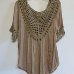 My Emblem Young Contemporary Macrame Crochet Taupe Brown Tunic Blouse M NWT Size M Photo 7