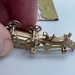 Vintage mule & cart of faux pearl brooch. Spinning wheels. Gold Photo 1