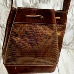 Susan Gail Brown Leather Drawstring Bucket Bag Shimmer Bronze Snakeskin Vintage Photo 4