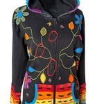 Rising International Rainbow Hoodie Womens M Floral Hippie BOHO Distressed Pride Black Size M Photo 3
