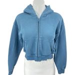 Aritzia TNA Cozy Blue Long Sleeve Hoodie Hooded Fleece Zip Crop Sweatshirt 2XS Photo 0