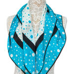Vintage Turquoise Polka Dot Silk Square Scarf Blue White Black Unique Pattern Photo 0