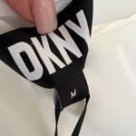 DKNY  Satin Ruffled Blouse Top MEDIUM Ivory long sleeves cut off neck NWT Photo 8