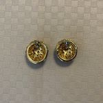 Vintage gold tone 1” dome pavè stud rhinestone faux diamond earrings. Photo 2