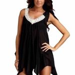 new Shay Todd ❁ Handkerchief Hem Crochet Shoulder Tie Dress Swim Cover ❁ Black L Size L Photo 0