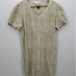 Nicole Miller Womens Linen Blend Shift Dress Size L Cream Polka Dot lagenlook Photo 0