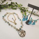 Bogo Beachy Necklace with Starfish Pendant Hoop Earrings Blue Photo 1