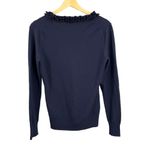 Brooks Brothers Sweater Merino Wool Navy Blue Ruffle Neckline VNeck Womens Med Photo 2