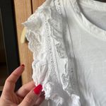 Veronica Beard  blouse Pima cotton tee short sleeve ruffles embroidered eyelet Photo 4