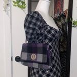 American Eagle purple and grey plaid fuzzy shoulder purse with silver chain strap Photo 0