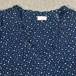 Ecru Puff Sleeve Blouse Women's X-Small Blue/White V-Neck Ruffle Polka Dot Pleat Photo 3