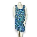 Vintage 90s Babydoll Dress Sleeveless Relaxed Fit Pockets Blue Green Tropical Size L Photo 14