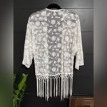 BOHO Sheer Lace Embroidery Fringe Women’s Blouse Top Cover Up Sz M VINTAGE EUC White Size M Photo 3