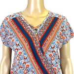 Halo Womens Blouse Top Shirt Floral Print Faux Wrap Pullover Short Sleeve Small Red Photo 1