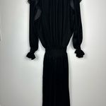 Finley Mary Jane Black Velvet Smocked Waist Ruffle Midi Dress Sz 2X Photo 8