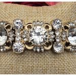 Ann Taylor  Gold Tone Chunky Statement Crystal Stretch Bracelet Formal Wide Photo 3