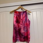 T Tahari  Sleeveless Blouse Small Pink Striped Floral Print Keyhole Front Lined Photo 1