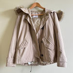 Mango SUIT BEIGE HOODED FULL ZIP UP JACKET FAUX FUR LINED WOMENS SIZE S Photo 0