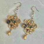 Gold Filigree Crystal Chandelier Earrings, Blue & Teal Photo 8