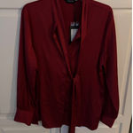 ESCALIER Women's Red Satin Bow Blouse Long Sleeve Shirt Top Size L Size L Photo 0
