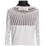 Cache White Peek A Boo Crochet Neck Sleeves Knit Top Key Hole Stretch NWT $98 Photo 2