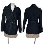 Kenneth Cole Black Double Breasted Peacoat Wool Blend Belted Size 10 Photo 10