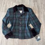 Petite Sophisticate  Navy Plaid Blazer with Velvet Accents Photo 0