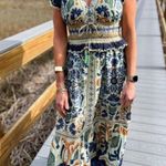 Farm Rio Ocean Tapestry Sleeveless Maxi Dress size Small Ruffle Sleeves Green Photo 0