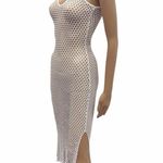 Aquavita White Open Mesh Net Midi Slit Coverup Dress Womens Small Photo 0