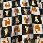 Black and white checkered orange cat print silky scarf Photo 1