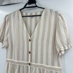 Loft Stripe Shirt Dress Sz 18 Linen Cottagecore Coastal Puff Sleeve Midi Beachy Photo 1