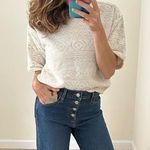 Rebecca Taylor Silver Metallic Jacquard Athleisure Knit Top Size Large Photo 0