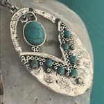 Silver Tone Turquoise Dyed Howlite Southwestern Earrings with Ornate Metalwork Photo 3