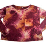 Lush Clothing Lush Maroon Orange‎ Tie-Dye Cropped Long Sleeve TShirt Size Medium Creative Boho Photo 0