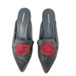 Intentionally Blank Fanning Rose Floral Embroidered Leather Mule Black 40 US 10 Photo 2