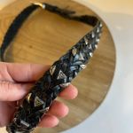 Vintage 90s Black Woven Weaved Genuine Leather Silver Studded Belt Size Large Photo 3