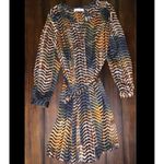 Veronica M ‎ Chiffon Dress Medium Blue Brown Animal Print Long Sleeve Office Wear Photo 1