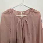 BELLATRIX Pleat Neck Long Sleeve Blouse Solid Light Baby Pink Keyhole Cutout XS Photo 2