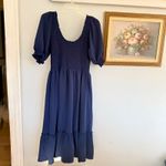 Hill House Home Louisa Nap Dress – Navy, Size M, Wrinkle-Resistant Smocked Midi Photo 3
