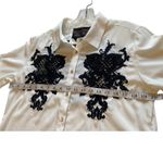 Soft Surroundings Label Noir White Button Down Shirt Blue Lace Detail Photo 7
