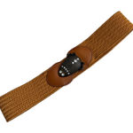 Anthropologie Elastic Belt Womens Size Medium Brown Brass Rhinestone Frog Scarab Photo 0