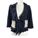 Anthropologie Leifsdottir Boiled Wool Lace Attache Cardigan Charcoal Gray Medium Photo 3