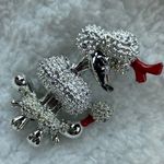 Bright Silver Color Poodle Dog Puppy Pin Brooch Sitting Up Red Bow MCM Photo 9