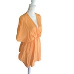 ZARA Size S Mini Flowy Satin Deep V Dress Batwing Sleeves Lined Photo 2