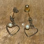 Vintage Heart Pearl Gold Tone Dangle Earrings Photo 7