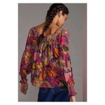 Anthropologie NEW x Alexandra Farmer Puff Sleeve Butterfly Blouse S Photo 7