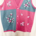 VTG Adrian Delafield Womens Sweater Vest Size L Pink Green Floral Cottage 90s Size L Photo 2