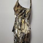 Anthropologie Greylin green reptile surplice silk sheath dress size small Photo 2